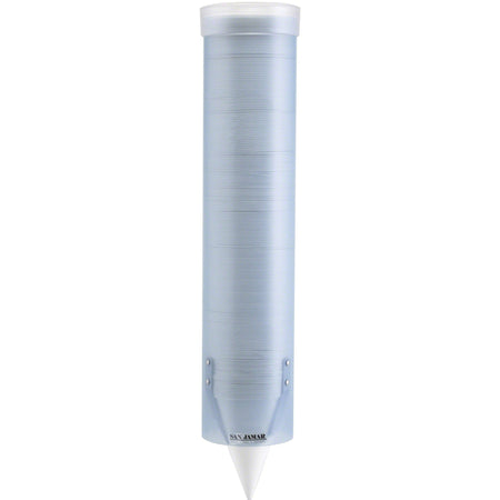 San Jamar Pull Type Water Cup Dispenser - 16’’ Tube - Dispensing - Wall Mountable - Frosted Blue Transparent - Plastic