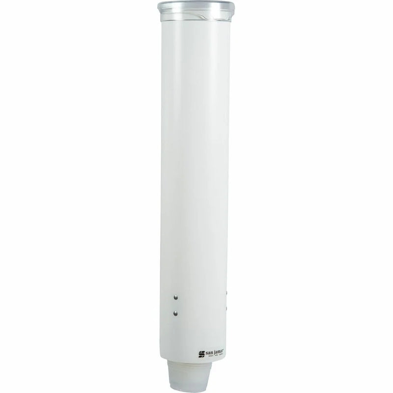 San Jamar Small Pull-type Water Cup Dispenser - 16’’ Tube - Pull Dispensing - Wall Mountable - Transparent White