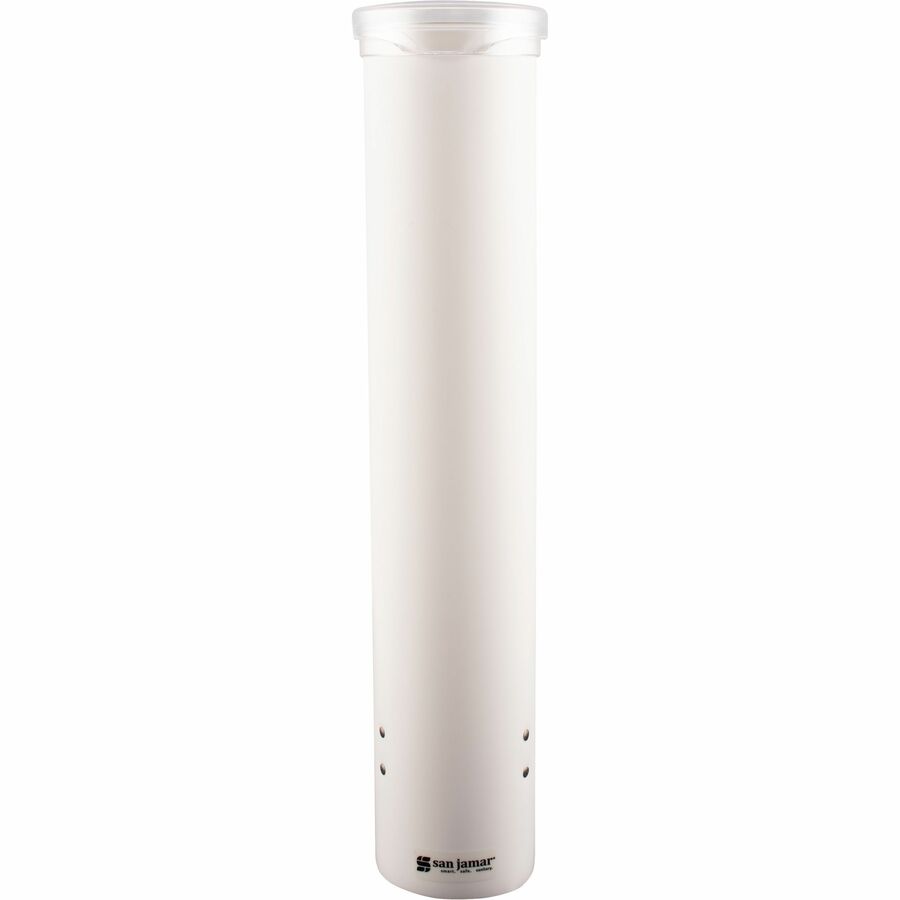 San Jamar Small Pull-type Water Cup Dispenser - 16’’ Tube - Pull Dispensing - Wall Mountable - Transparent White