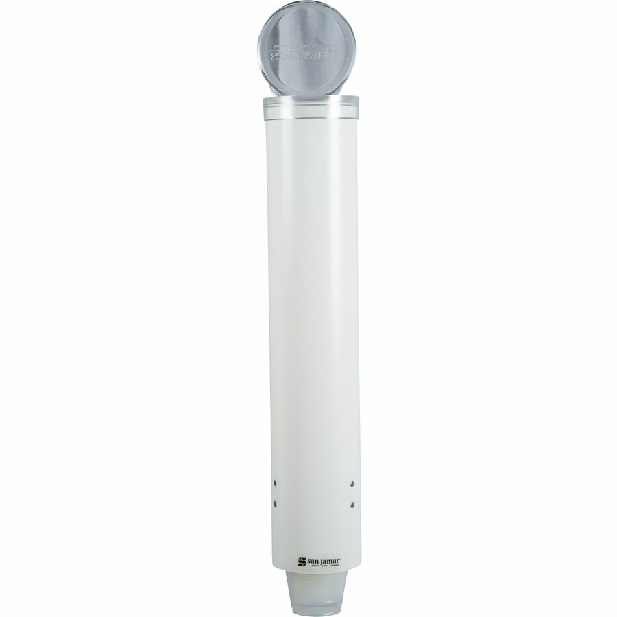 San Jamar Small Pull-type Water Cup Dispenser - 16’’ Tube - Pull Dispensing - Wall Mountable - Transparent White
