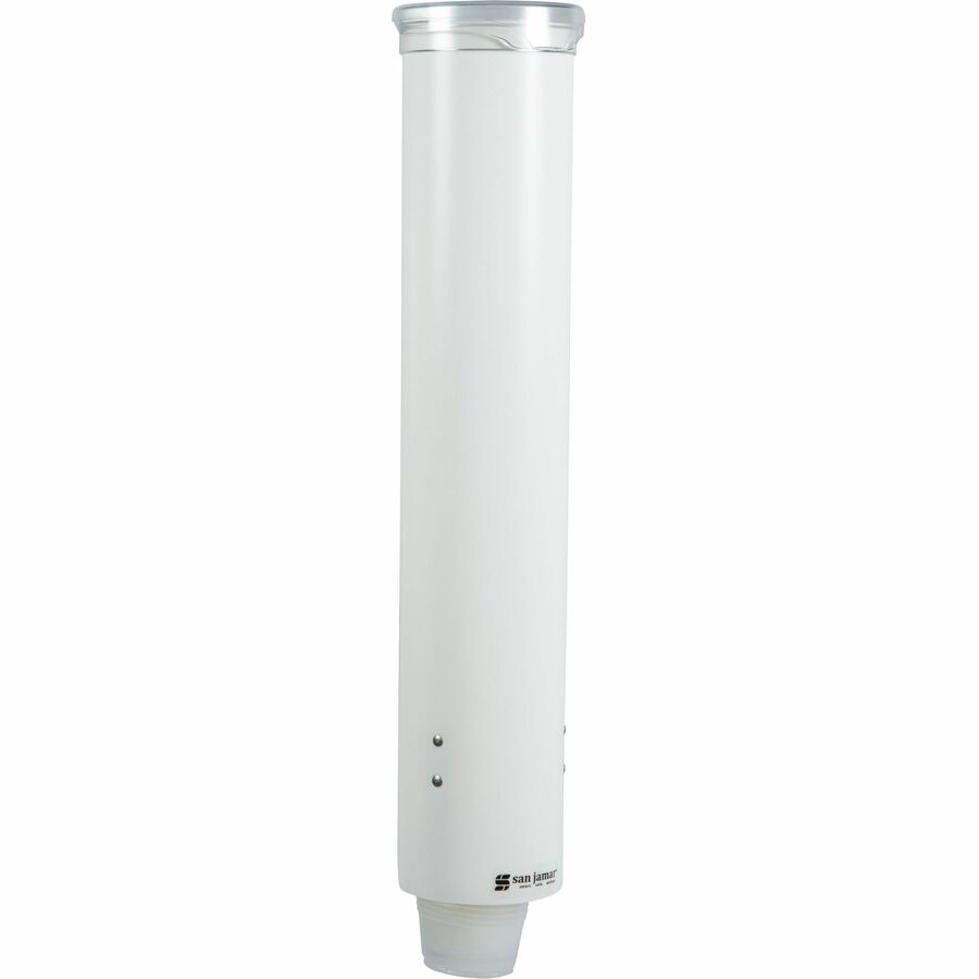 San Jamar Small Pull-type Water Cup Dispenser - 16’’ Tube - Pull Dispensing - Wall Mountable - Transparent White