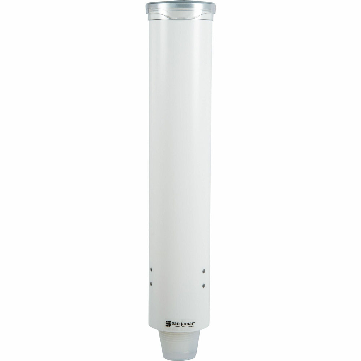 San Jamar Small Pull-type Water Cup Dispenser - 16’’ Tube - Pull Dispensing - Wall Mountable - Transparent White