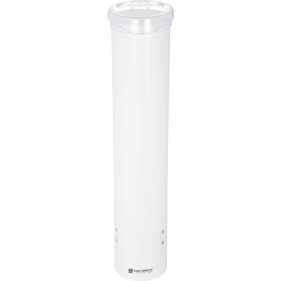 San Jamar Small Pull-type Water Cup Dispenser - 16’’ Tube - Pull Dispensing - Wall Mountable - Transparent White