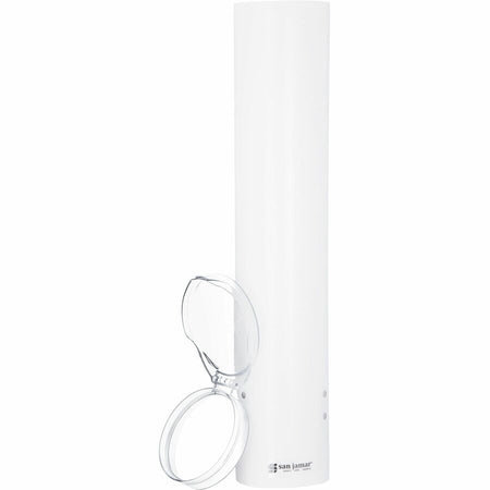 San Jamar Small Pull-type Water Cup Dispenser - 16’’ Tube - Pull Dispensing - Wall Mountable - Transparent White