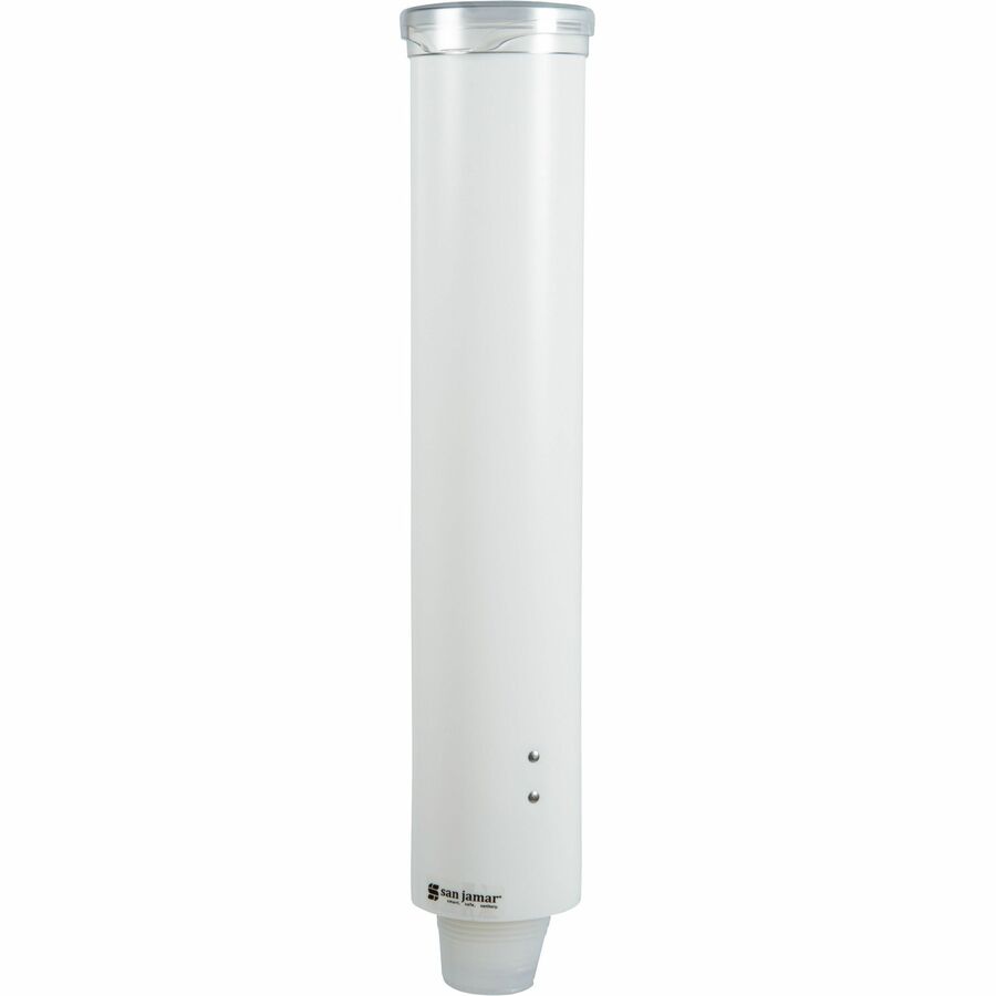 San Jamar Small Pull-type Water Cup Dispenser - 16’’ Tube - Pull Dispensing - Wall Mountable - Transparent White