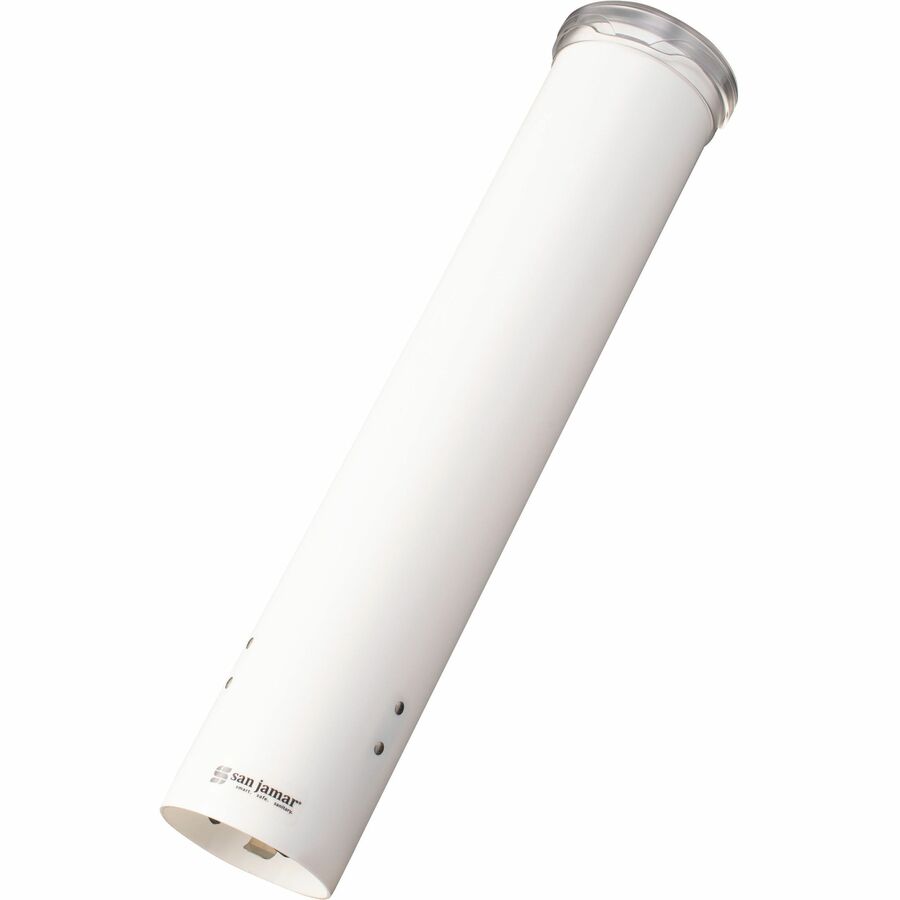 San Jamar Small Pull-type Water Cup Dispenser - 16’’ Tube - Pull Dispensing - Wall Mountable - Transparent White