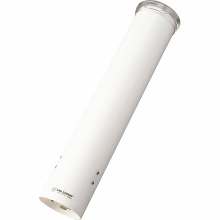 San Jamar Small Pull-type Water Cup Dispenser - 16’’ Tube - Pull Dispensing - Wall Mountable - Transparent White