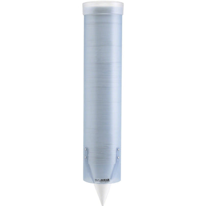 San Jamar Water Cup Dispenser: Pull Type Wall Mountable - 16’’ Tube - Frosted Blue - Dispensers & Organizers