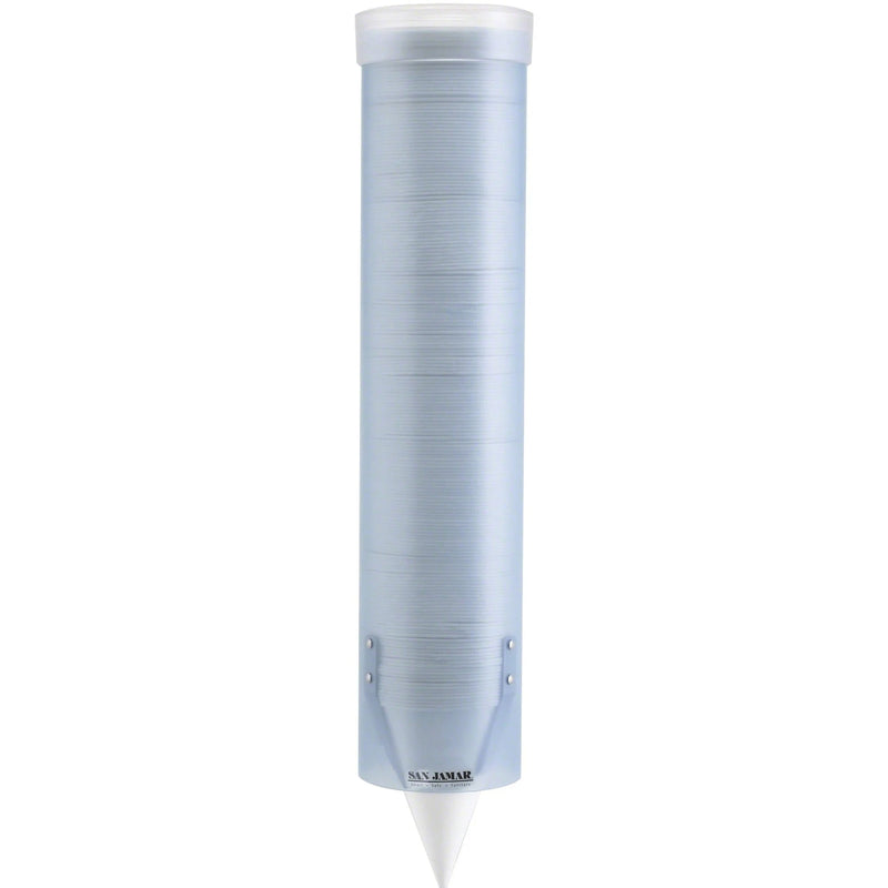 San Jamar Pull Type Water Cup Dispenser - 16’’ Tube - Dispensing - Wall Mountable - Frosted Blue Transparent - Plastic