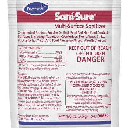 Sani-Sure Multi-Surface Sanitizer - Chlorine Scent - 0.13 oz - 100 / Carton - Disinfectants
