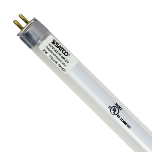 Commercial LED T5 Tube, 25W, 3500 lms, 5000K, Type A Ballast Compatible, G5 Mini Bi-Pin Base, 10pk