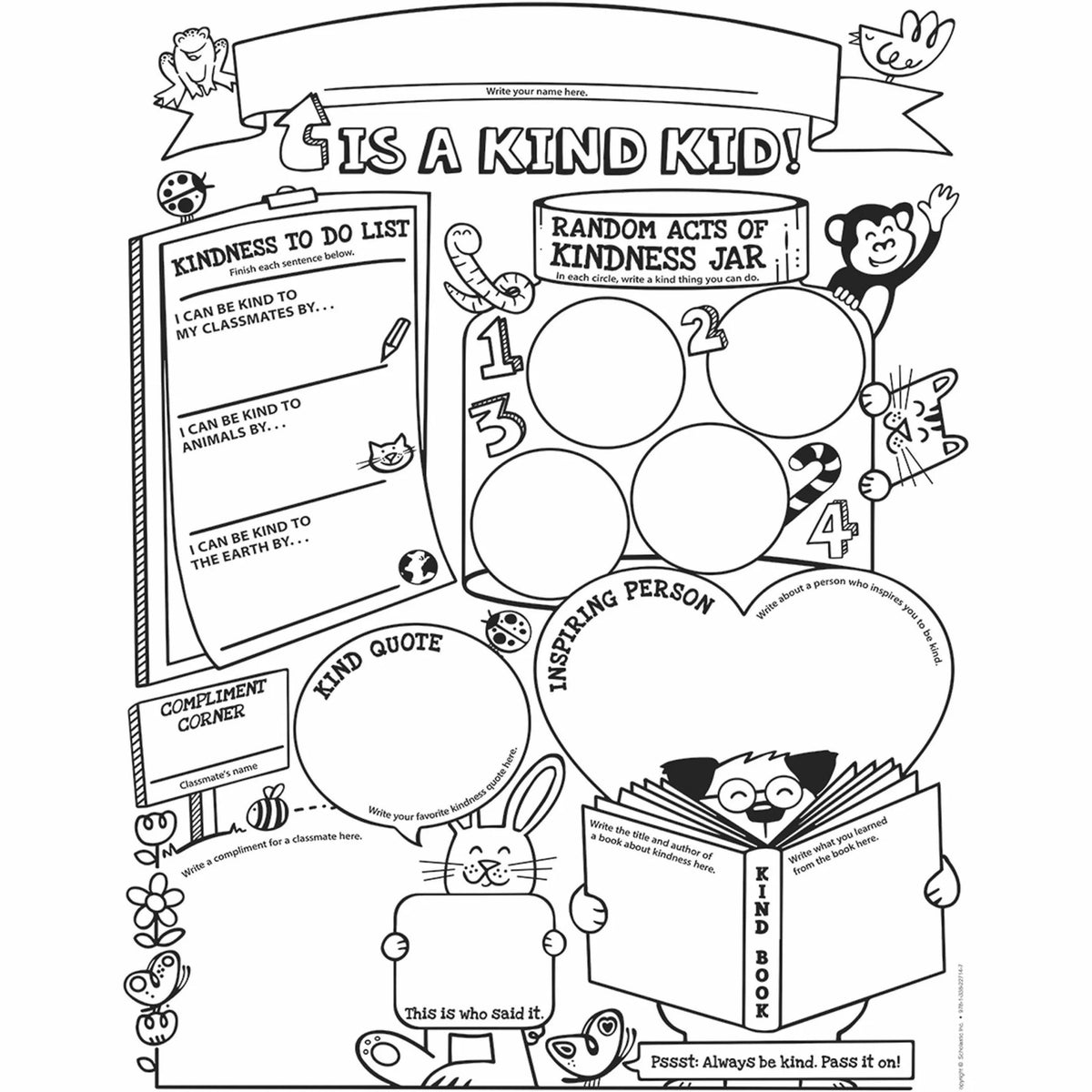 Scholastic Kindness Personal Poster - 9.2’’ x 7’’ - Black & White - Posters