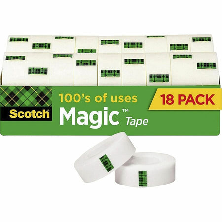 Scotch 3/4’’W Magic Tape - 27.78 yd Length x 0.75’’ Width - 1’’ Core - Matte - Clear - Rubber - For Packing - 18 / Pack