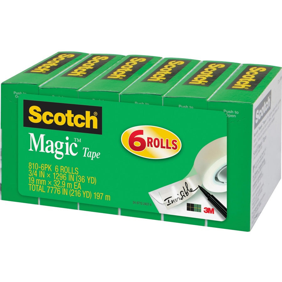 Scotch 3/4’’W Magic Tape - 36 yd Length x 0.75’’ Width - 1’’ Core - Matte - Clear - Split Resistant Tear - General