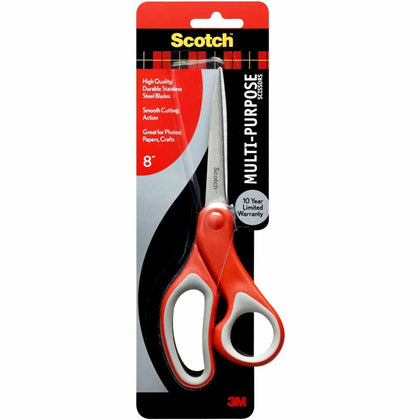 Scotch 8’’ Multipurpose Scissors - Stainless Steel - Red/Silver - 1 Each