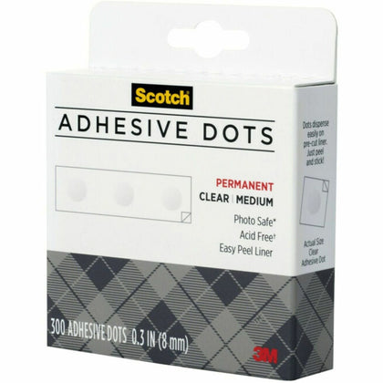 Scotch Adhesive Dots: Clear 0.30’’ - Paper Wood Metal - Dispenser - 300/Box - Double-Sided Tape