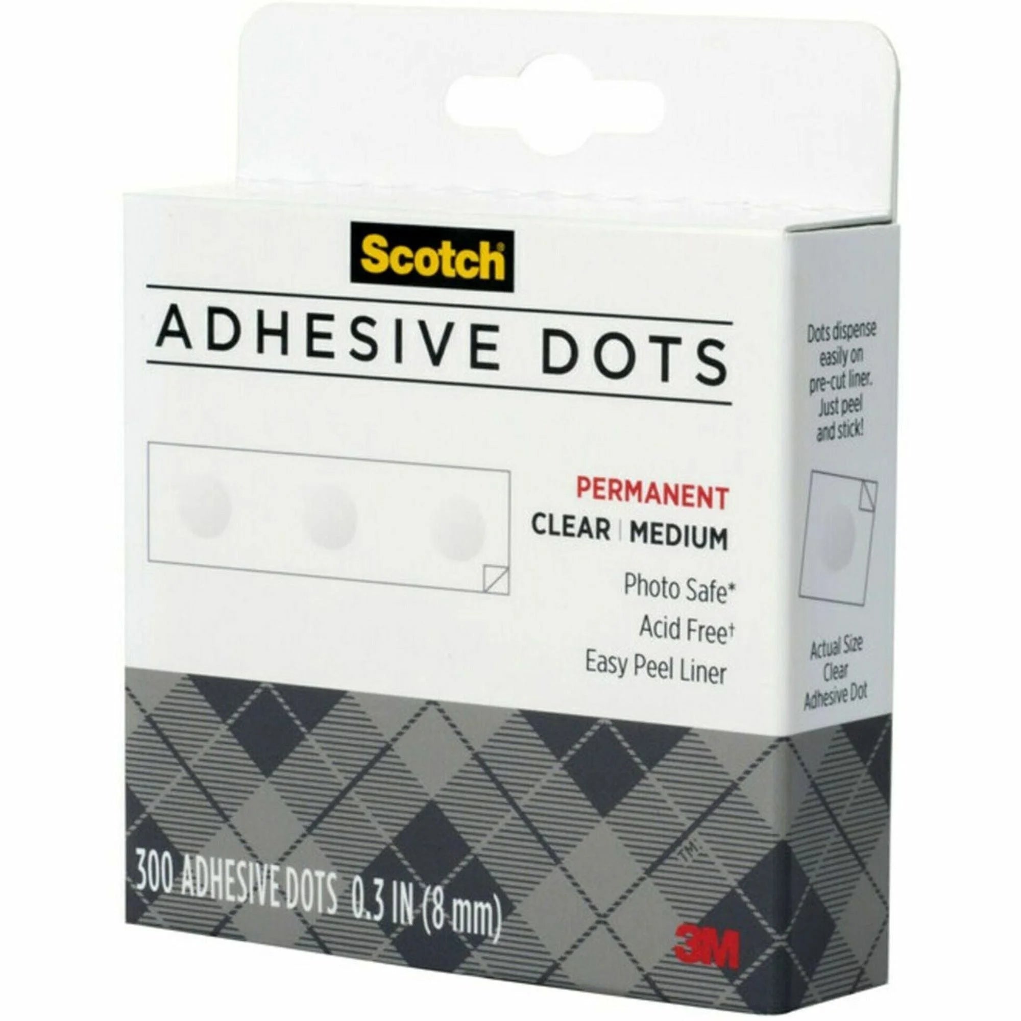Scotch Adhesive Dots: Clear 0.30’’ - Paper Wood Metal - Dispenser - 300/Box - Double-Sided Tape