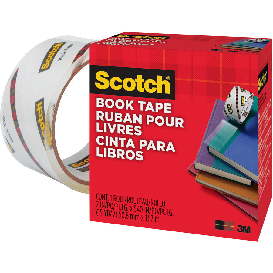 Scotch Book Tape - 15 yd Length x 2’’ Width - 3’’ Core - Clear - Acrylic - Crack Resistant - Tapes