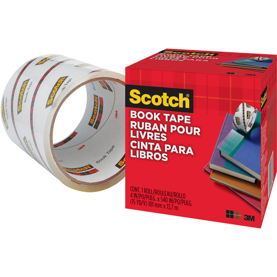 Scotch Book Tape - 15 yd Length x 4’’ Width - 3’’ Core - Clear - Acrylic - Crack Resistant - Tapes