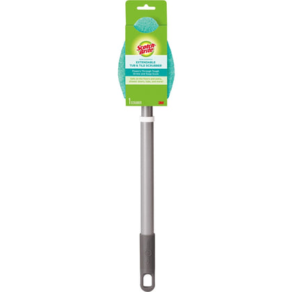 Scotch-Brite Bath Scrubber: 24’’ Handle Length - Plastic - Sponges Cleaning Pads & Wipers