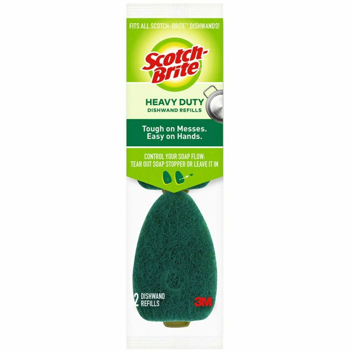 Scotch-Brite Heavy-Duty Dishwand Refills - 2/Pack - Green - Sponges Cleaning Pads & Wipers