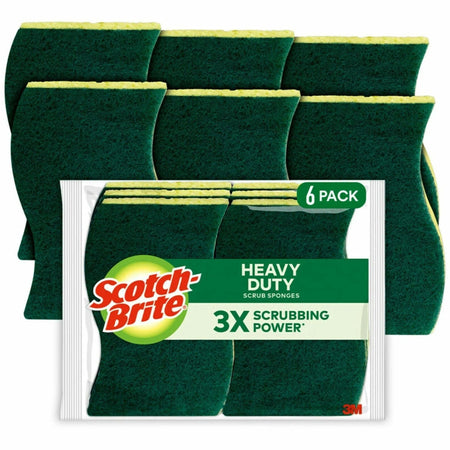 Scotch-Brite Heavy-Duty Scrub Sponges - 6-Pack Green & Yellow - Cleaning Pads Wipers