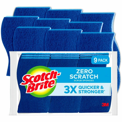 Scotch-Brite Non-Scratch Scrub Sponges - Gentle Cleaning - 9/Pack - Pads & Wipers