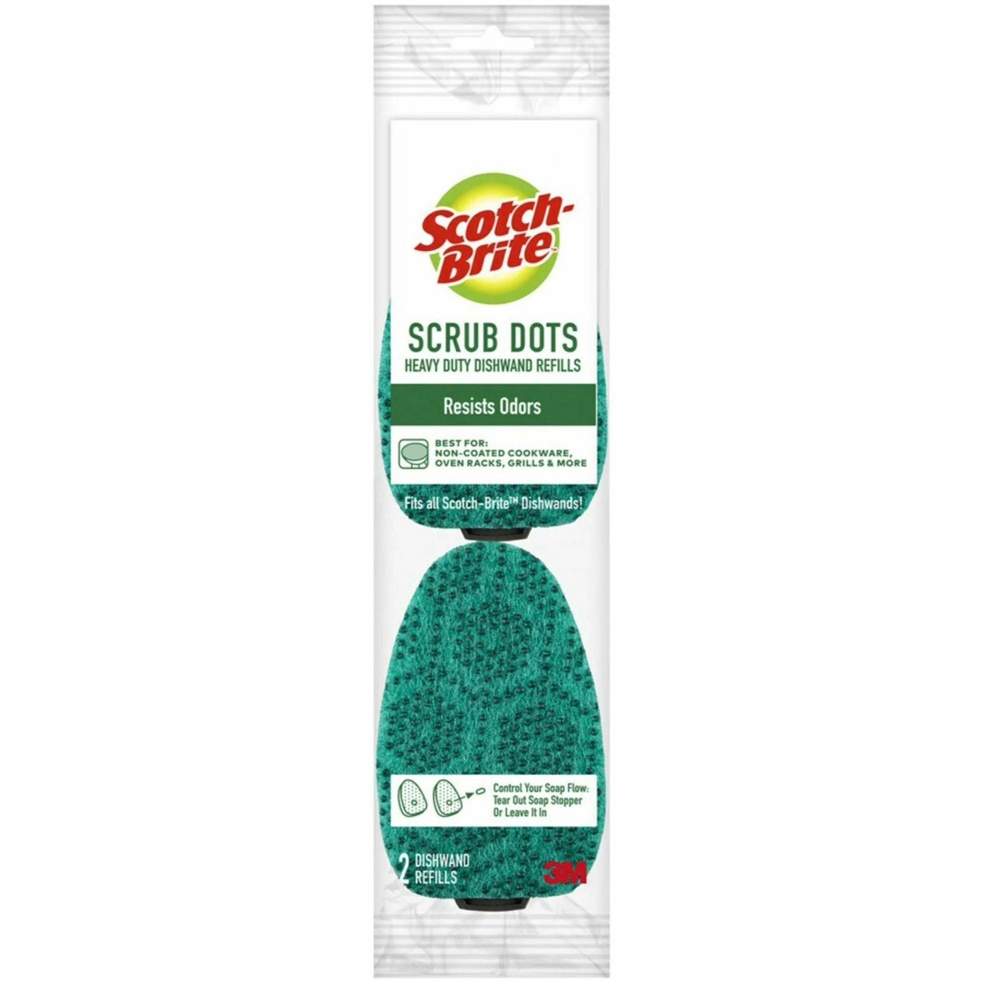 Scotch-Brite Scrub Dots Dishwand Refill - 2/Pack - Green - Sponges Cleaning Pads & Wipers