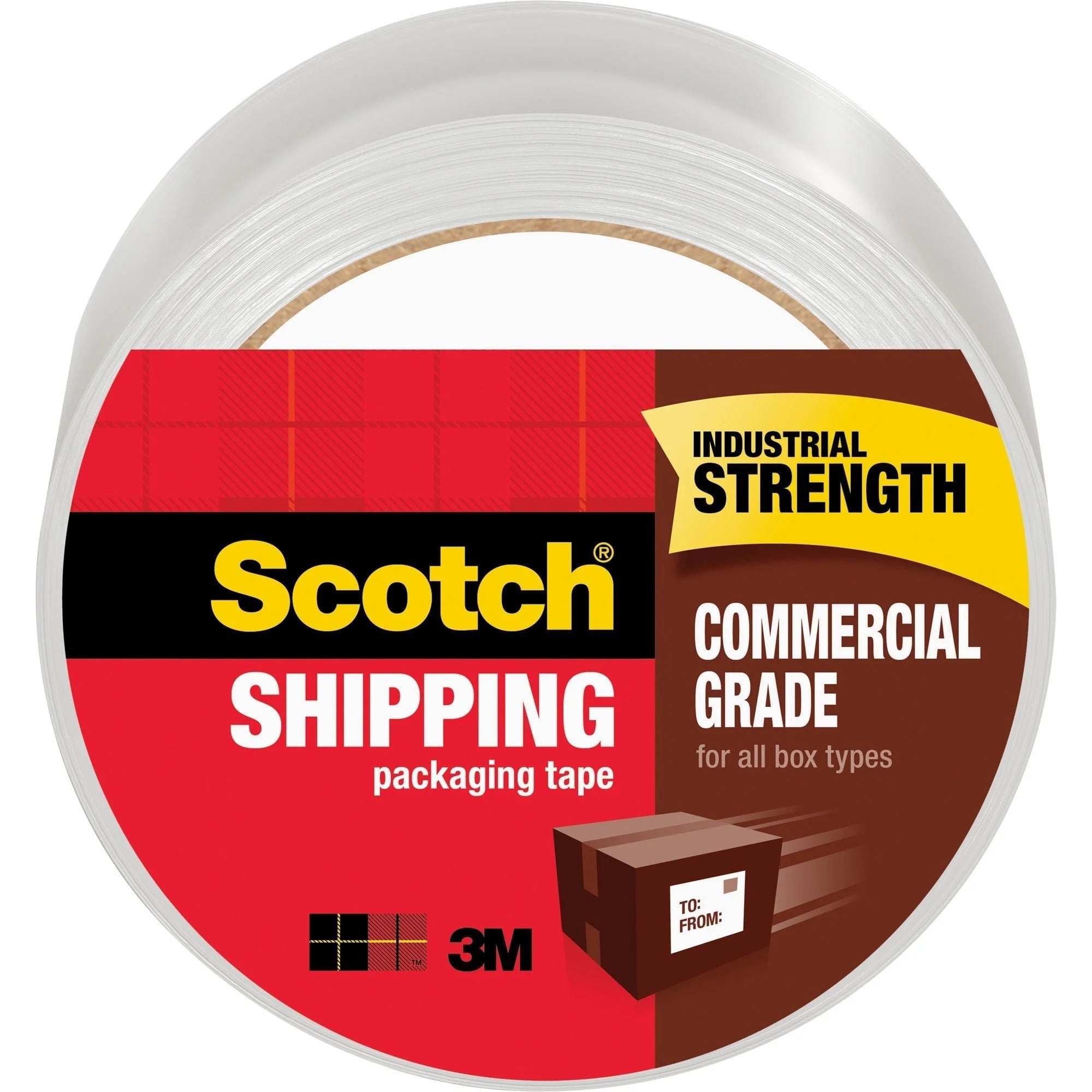 Scotch Commercial-Grade Shipping Tape - 54.60 yd Length - Clear Split Resistant - 1 Roll - Packing & Dispensers