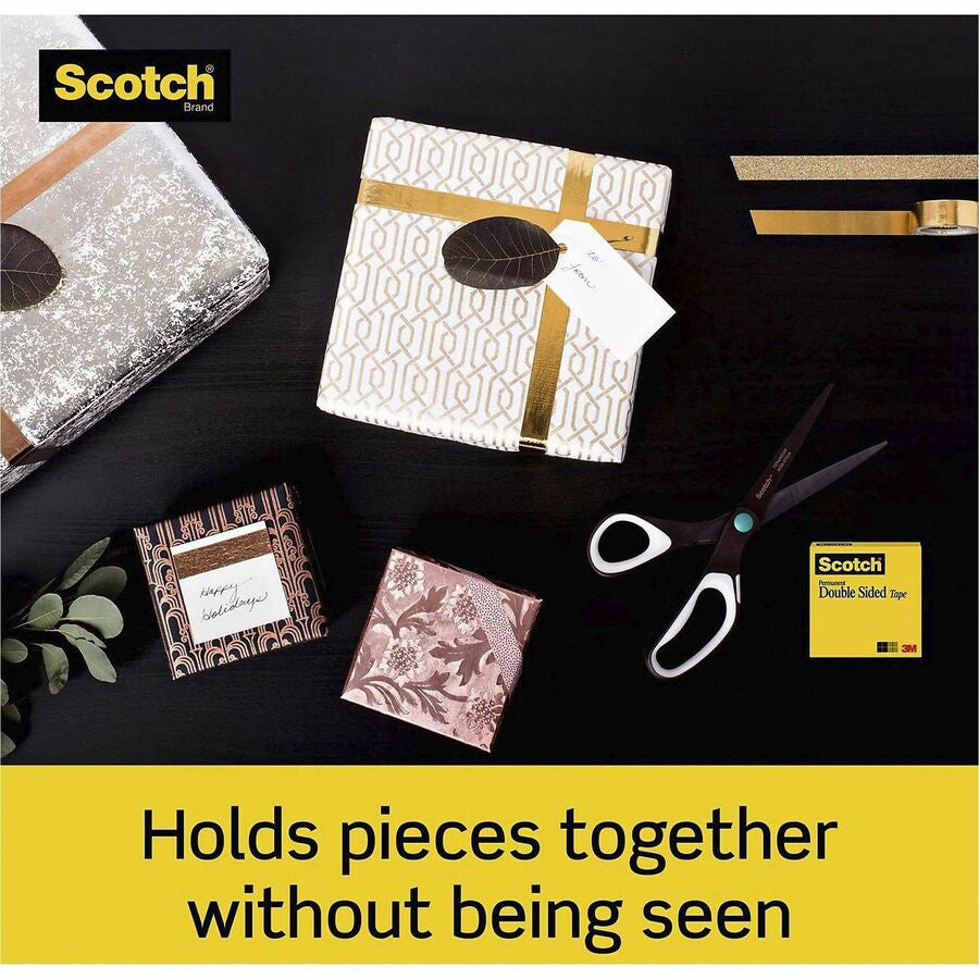 Scotch Double-Sided Tape - 12.50 yd Length x 0.50’’ Width - 1’’ Core - Clear - Acrylate - Permanent Adhesive Backing