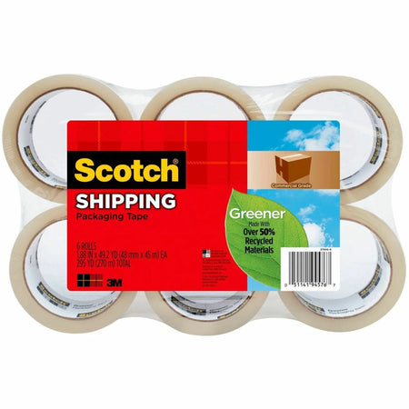 Scotch Greener Shipping Tape - Commercial-Grade 54.60 yd Length - Clear Split Resistant - 6/Pack - Packing & Dispensers