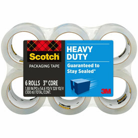 Scotch Heavy-Duty Shipping Tape - 54.60 yd Length - Clear 3’’ Core - Breakage Resistant - 6 Pack - Packing & Dispensers