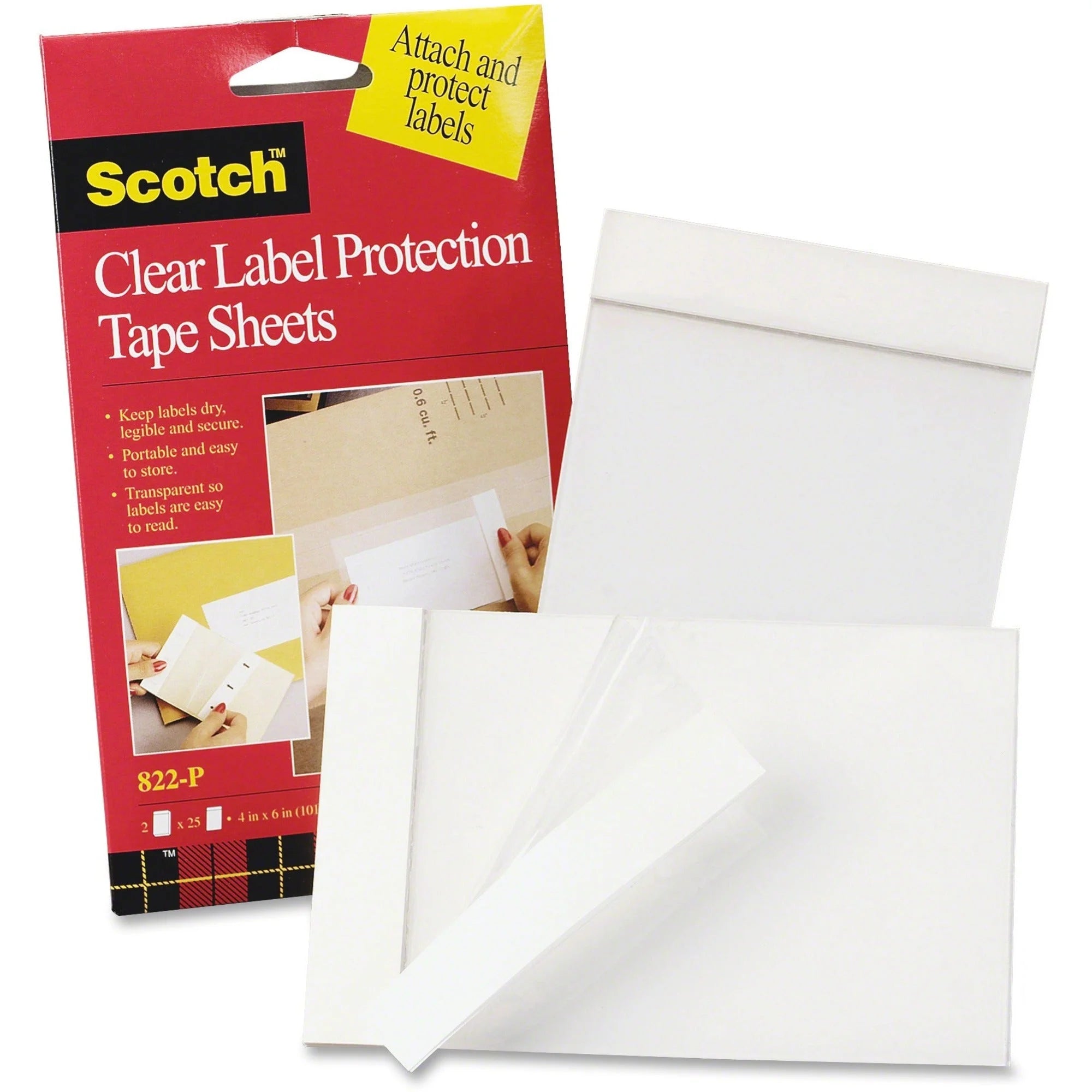 Scotch Label Protection Tape Sheets - Clear Polypropylene - 6x4 - 25/Pad - 2 Pack - Packing & Dispensers