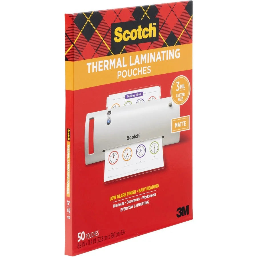 Scotch Laminating Pouches: 8.90’’ x 11.40’’ 3 mil - Double Sided Clear - 50 Pack - Supplies