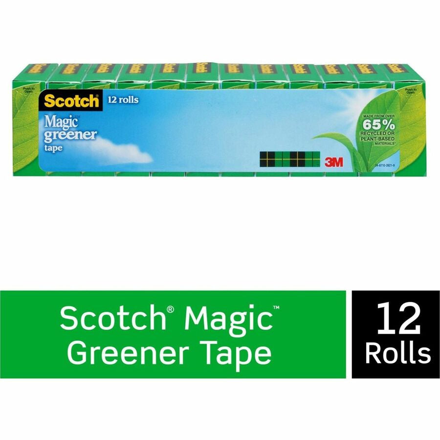 Scotch 3/4’’W Magic Greener Tape Rolls - 25 yd Length x 0.75’’ Width - 1’’ Core - Matte - Clear - General Purpose/Office