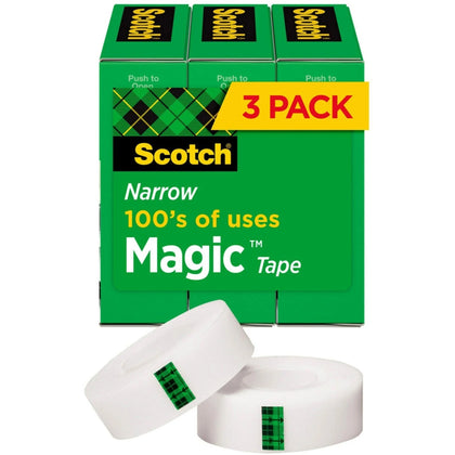 Scotch Magic Tape: 1/2’’W x 36 yd - Clear Matte Finish - 3 Pack - General Purpose/Office Tape