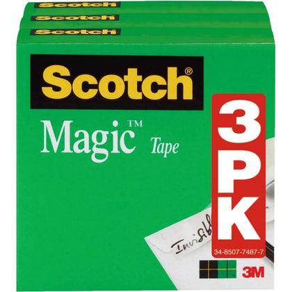 Scotch Magic Tape: 1/2’’W x 36 yd - Clear Matte Tape for Mending - 3/Pack - General Purpose/Office