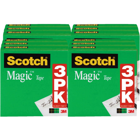 Scotch 1/2’’W Magic Tape - 36 yd Length x 0.50’’ Width - 1’’ Core - Matte - Clear - For Mending Splicing - 3/Pack - 4