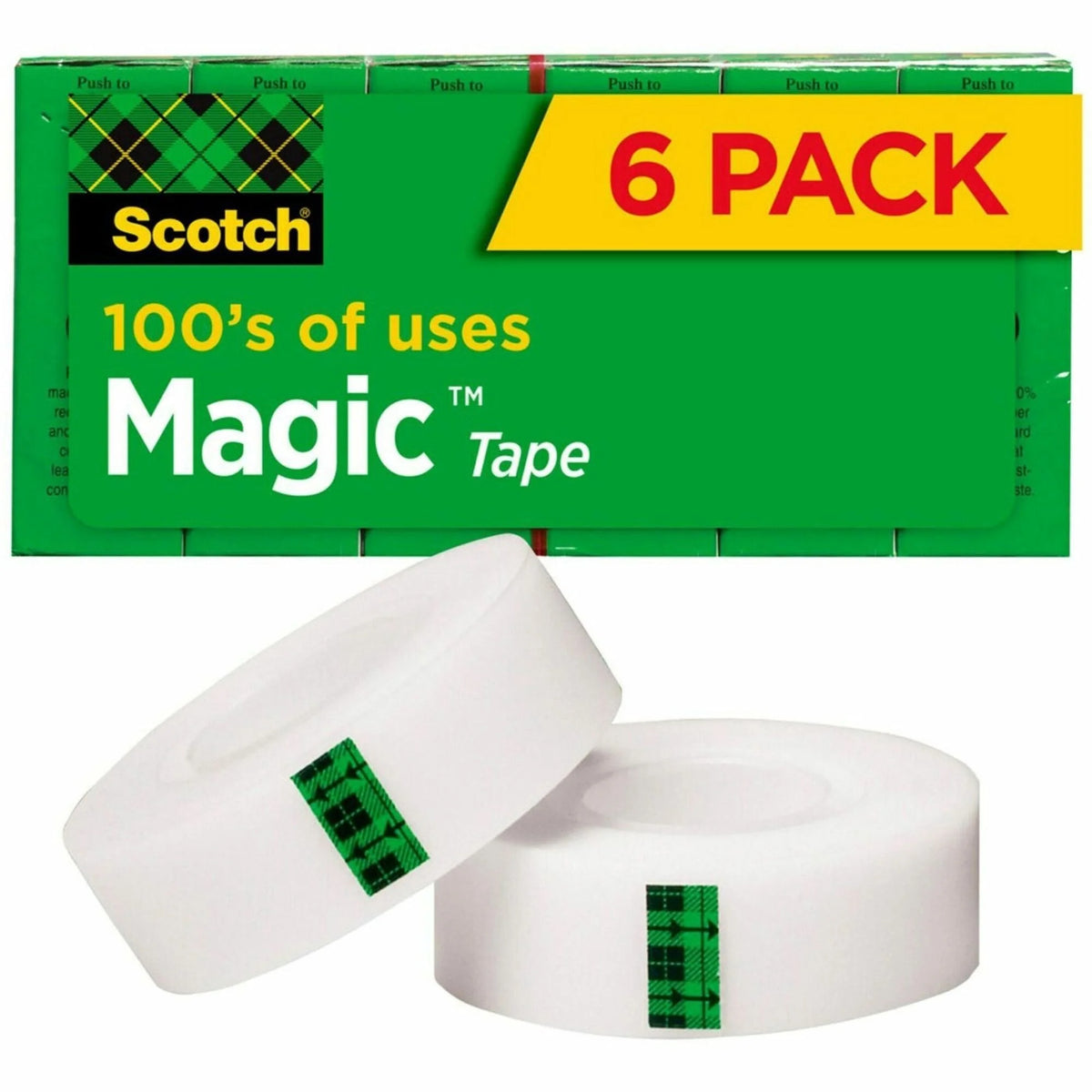 Scotch Magic Tape: 3/4’’W 27.78 yd - Transparent Yellowing Resistant - Office Home School - 6/Pack - General