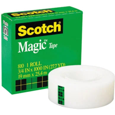 Scotch Magic Tape: 3/4’’W x 27.78 yd - Matte Clear - Tear & Split Resistant - 1 Roll - General Purpose/Office Tape