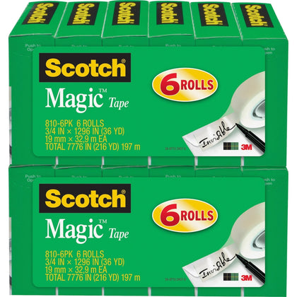 Scotch Magic Tape: 3/4’’W x 36 yd - Clear Matte Finish - Split & Tear Resistant - General Purpose/Office Tape