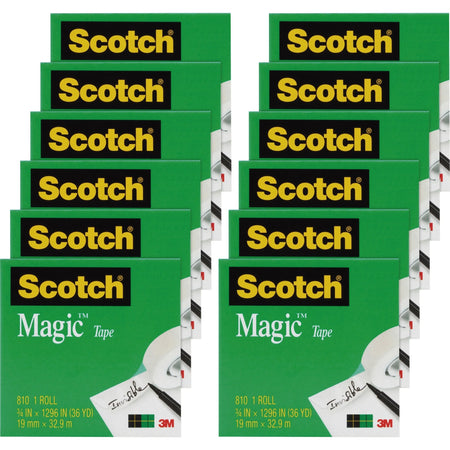 Scotch Magic Tape: 3/4’’W x 36 yd - Matte Clear - Split & Tear Resistant - 12/Pack - General Purpose/Office Tape