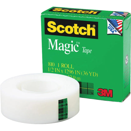 Scotch Magic Tape: 36 yd x 0.50’’ - Matte Clear - Split & Tear Resistant - 12/Pack - General Purpose/Office Tape