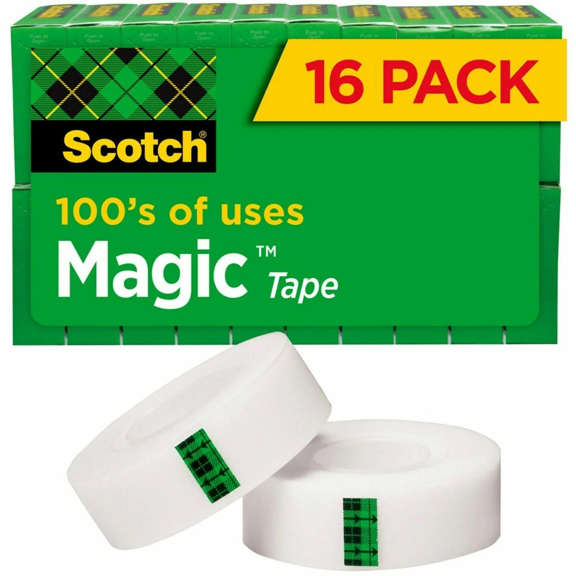 Scotch Magic Tape: Clear Split & Tear Resistant - 3/4’’W x 27.78 yd - 16/Pack - General Purpose/Office Tape