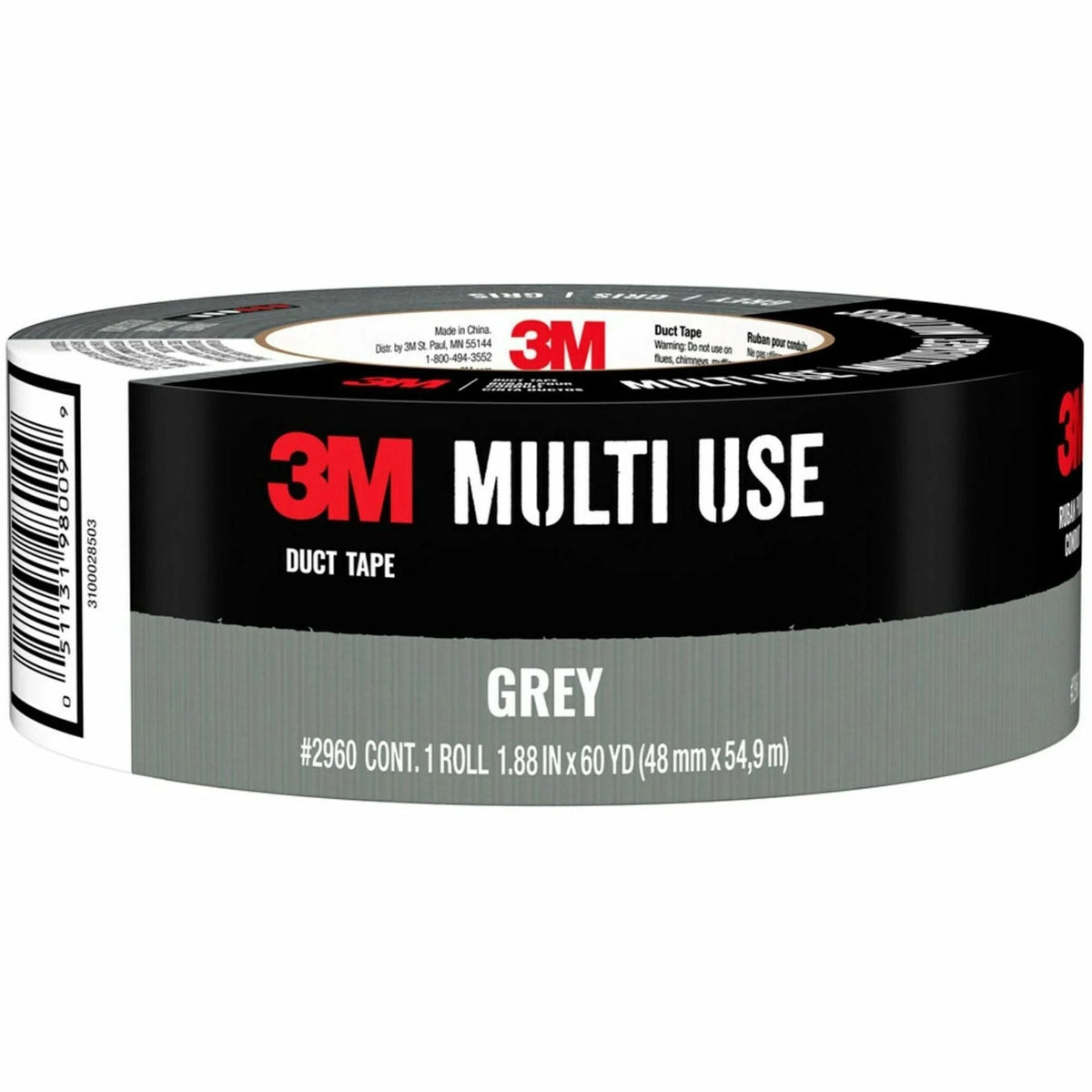 Scotch Multi-Use Duct Tape 60 yd Length x 1.88’’ Width Gray 1 Roll Water Proof 3’’ Core Repairing & Wrapping (MMM1160A)