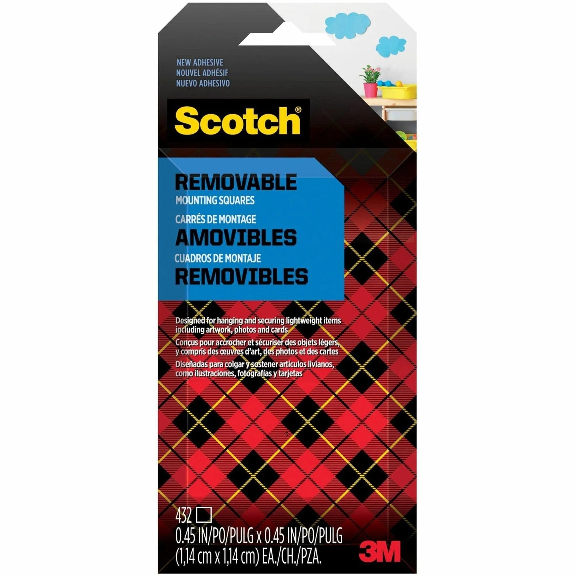 Scotch Removable Double-Sided Mounting Squares - 0.45’’ - 125 mil - Open-cell Foam - 432/Pack - Tape & Putty