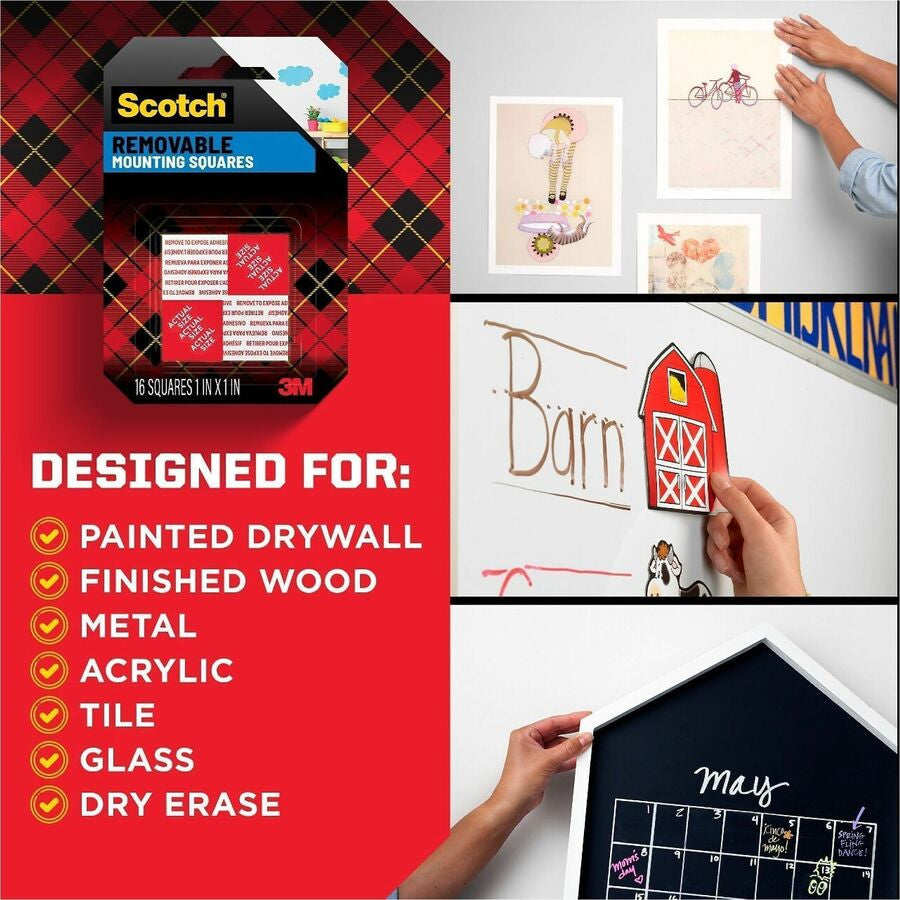 Scotch Removable Double-Sided Mounting Squares - 1’’ Length x Width - White - Acrylic Adhesive - Tape & Putty