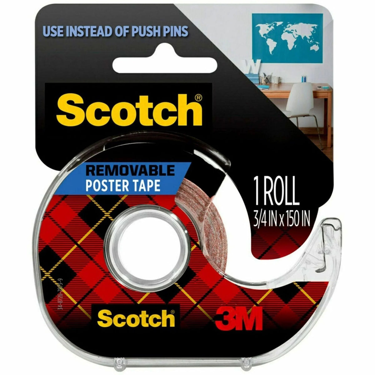 Scotch Removable Poster Tape: Clear 12.50 ft x 0.75’’ - Handheld Dispenser - General Purpose/Office Tape