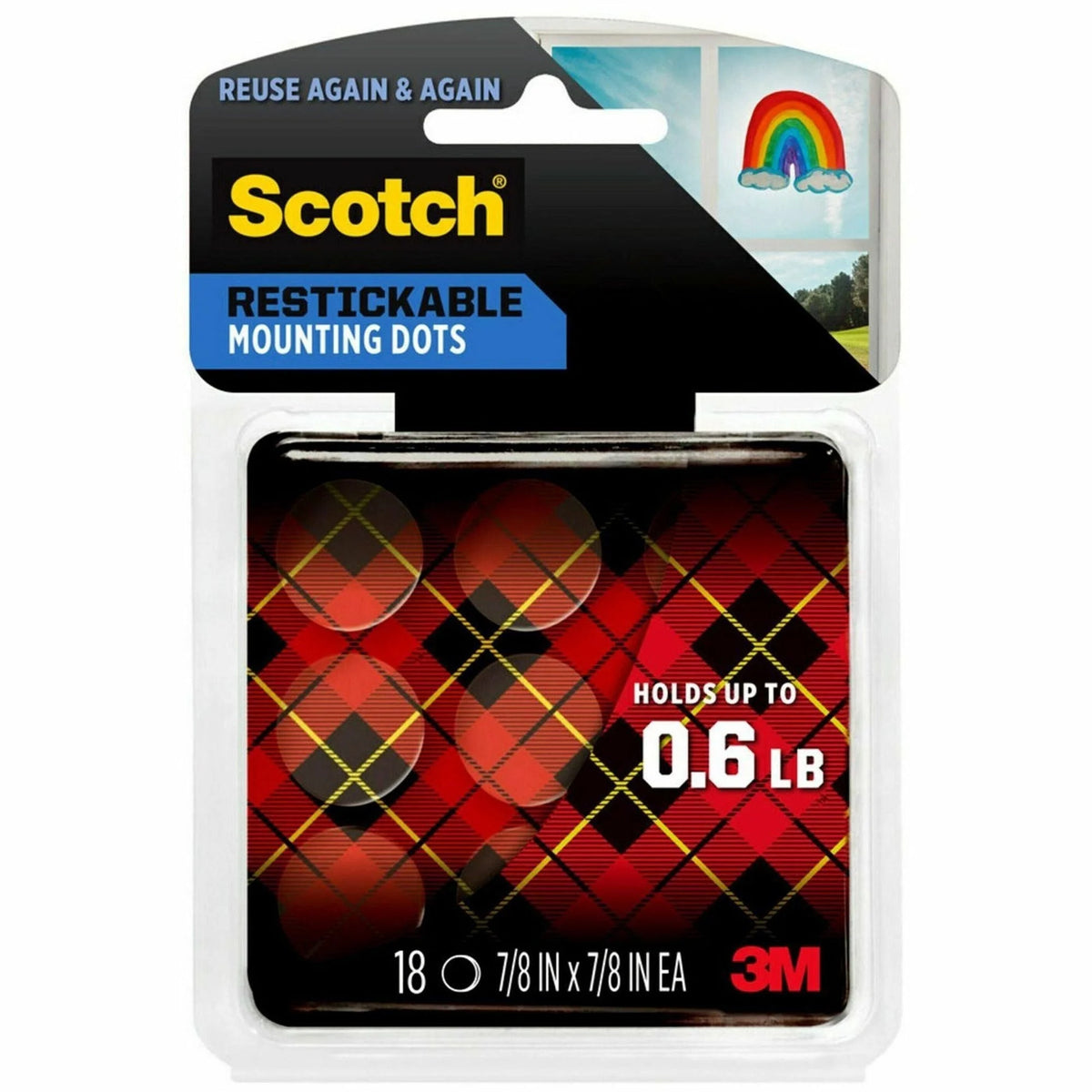 Scotch Restickable Mounting Tabs - Clear - 1’’ x 0.88’’ - 18 Pack - Tape & Putty