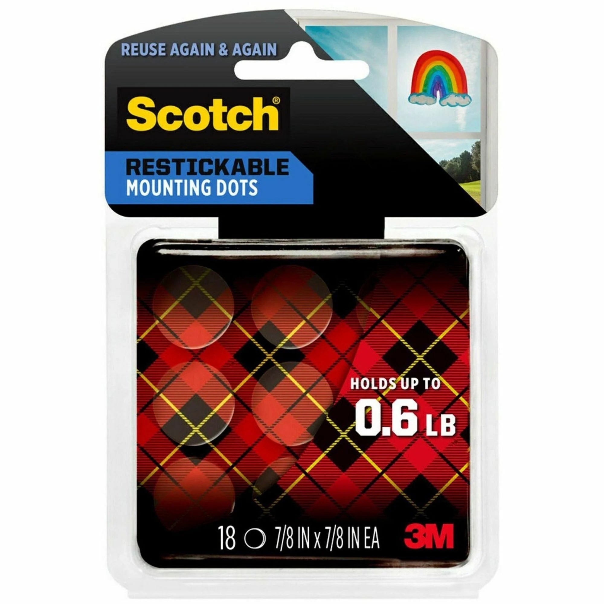 Scotch Restickable Mounting Tabs - Clear - 1’’ x 0.88’’ - 18 Pack - Tape & Putty